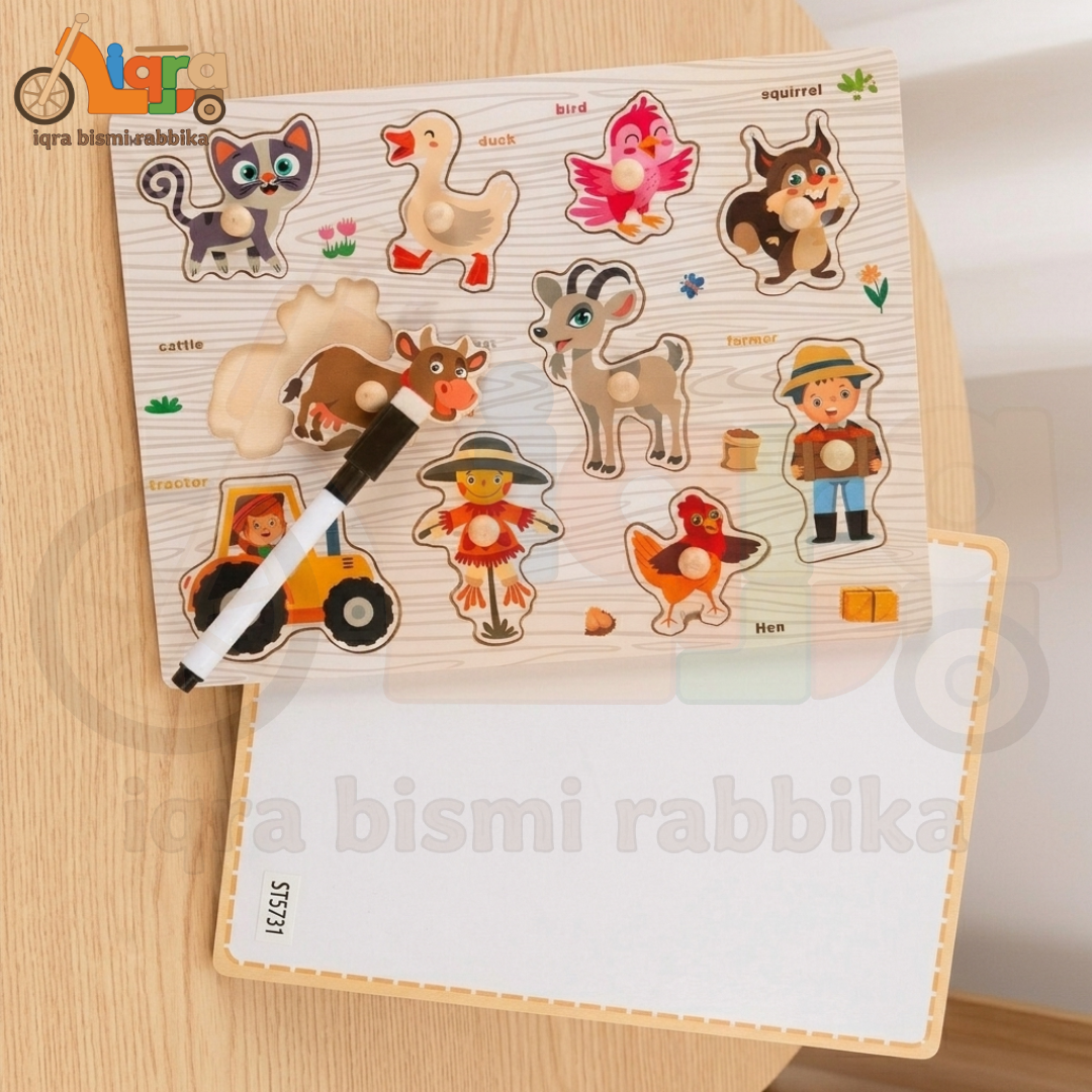 Wooden Character Puzzle with Reusable Whiteboard & Pen