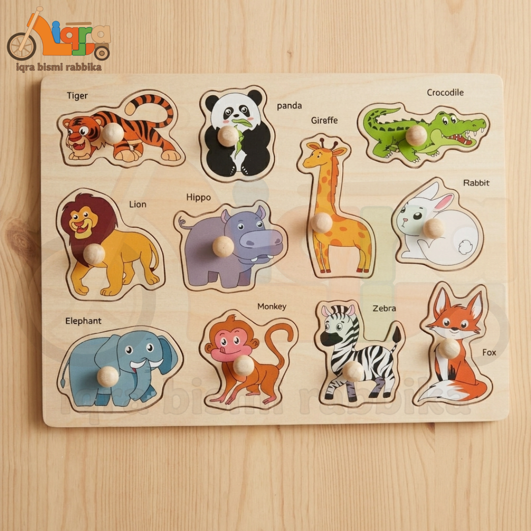 Wooden Animal Peg Puzzle – Kids Educational Learning Toy